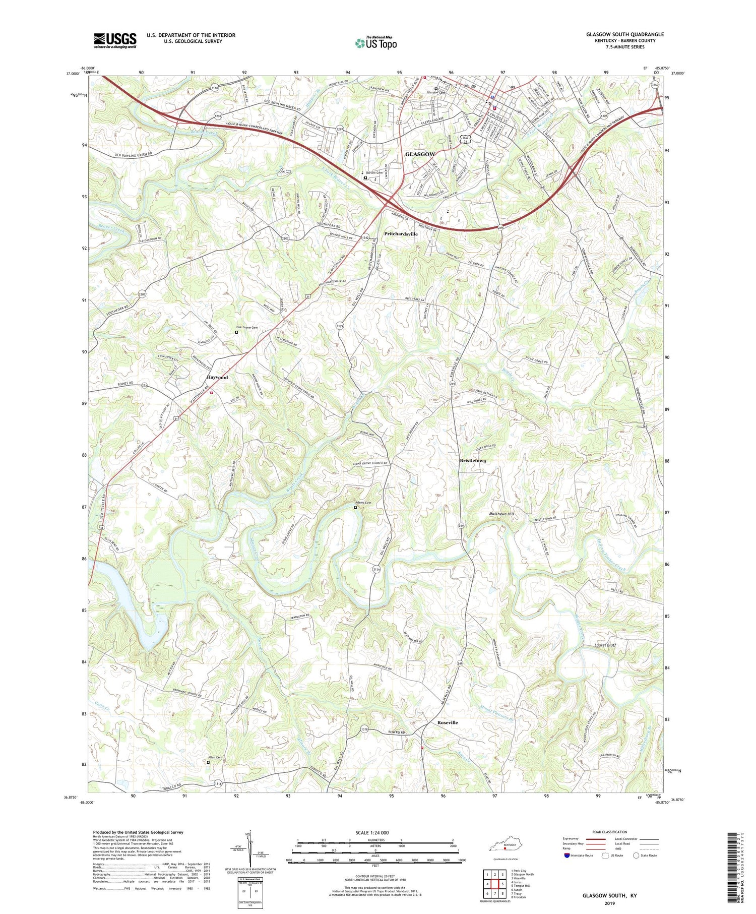 Glasgow South Kentucky US Topo Map Image