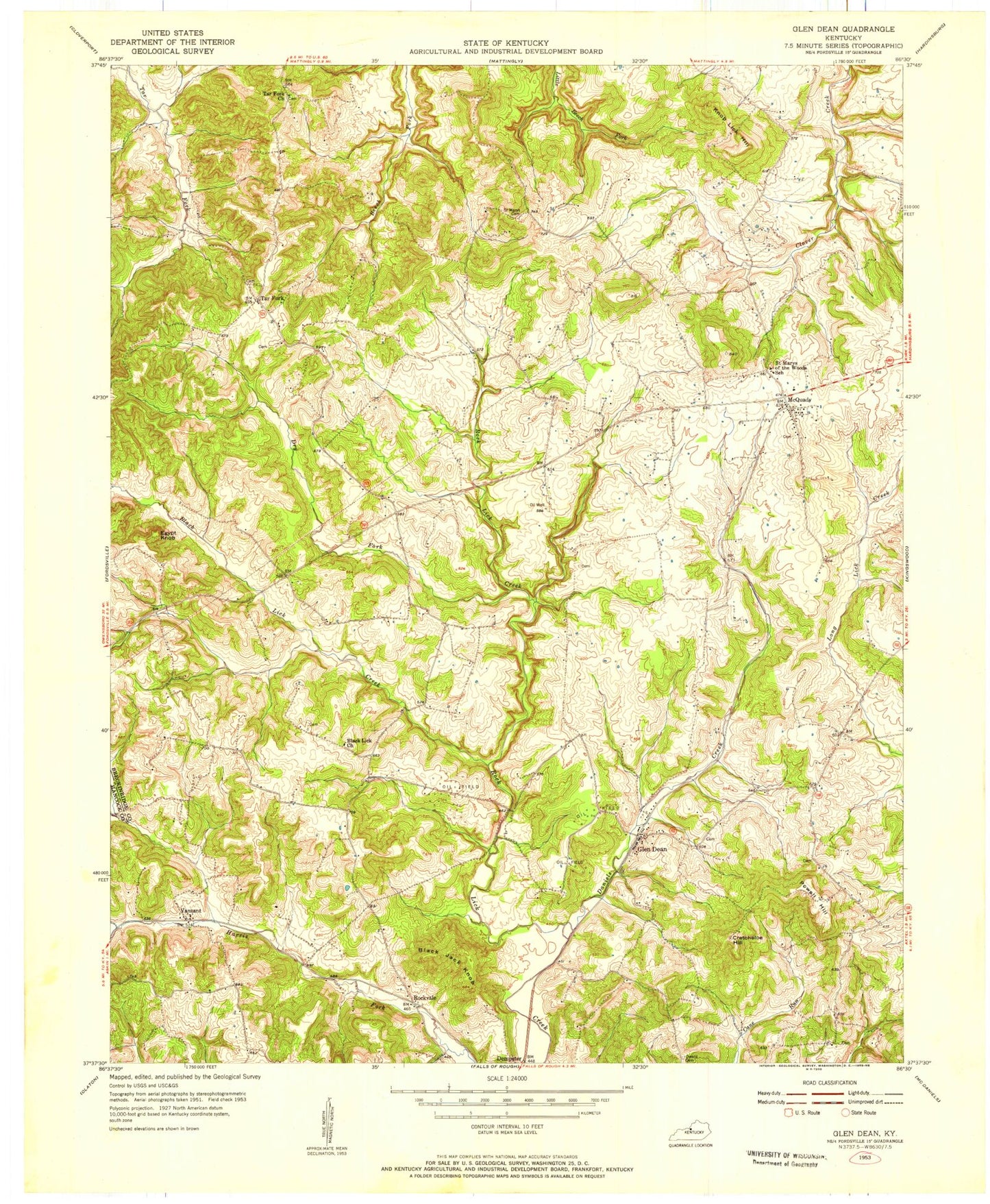 Classic USGS Glen Dean Kentucky 7.5'x7.5' Topo Map Image