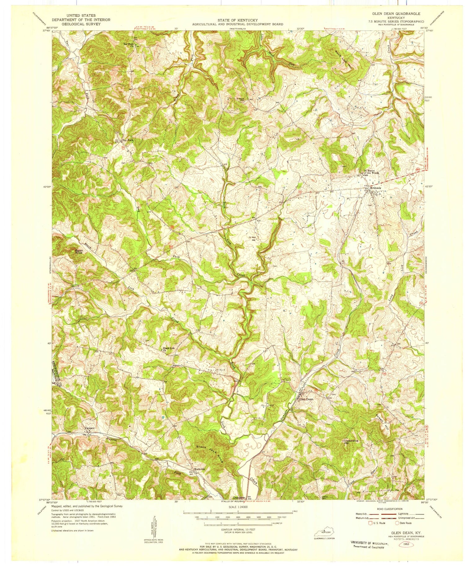 Classic USGS Glen Dean Kentucky 7.5'x7.5' Topo Map Image