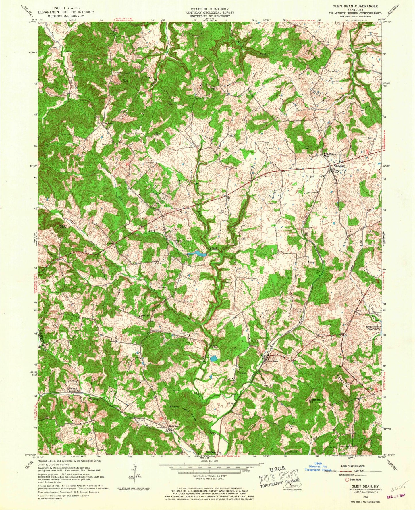 Classic USGS Glen Dean Kentucky 7.5'x7.5' Topo Map Image