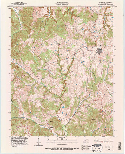 Classic USGS Glen Dean Kentucky 7.5'x7.5' Topo Map Image