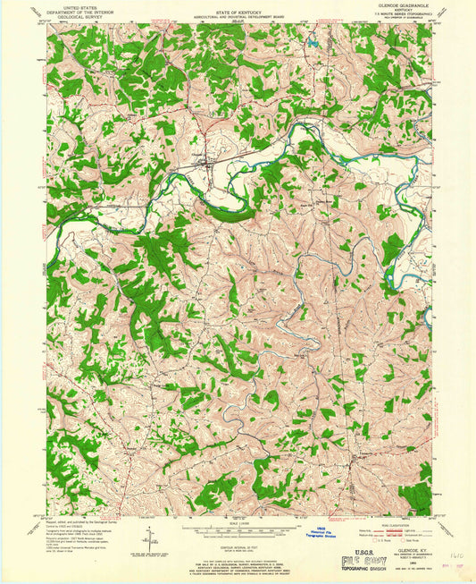 Classic USGS Glencoe Kentucky 7.5'x7.5' Topo Map Image