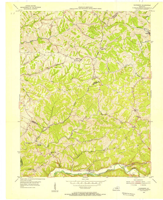 Classic USGS Glensboro Kentucky 7.5'x7.5' Topo Map Image