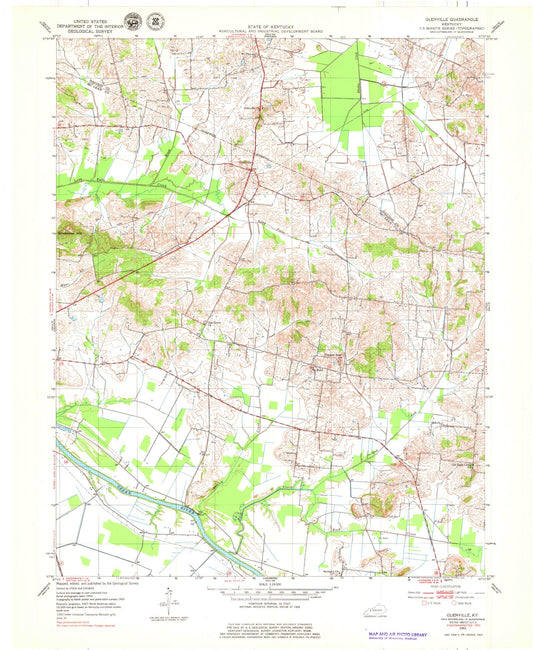 Classic USGS Glenville Kentucky 7.5'x7.5' Topo Map Image