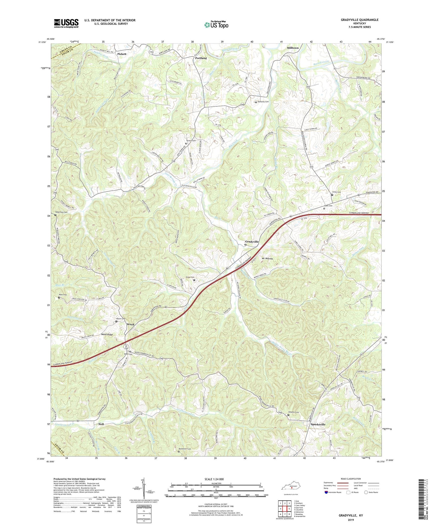 Gradyville Kentucky US Topo Map Image