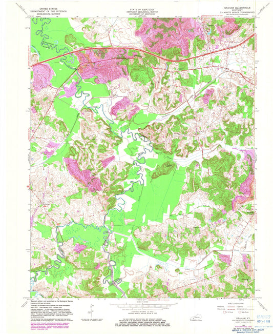 Classic USGS Graham Kentucky 7.5'x7.5' Topo Map Image