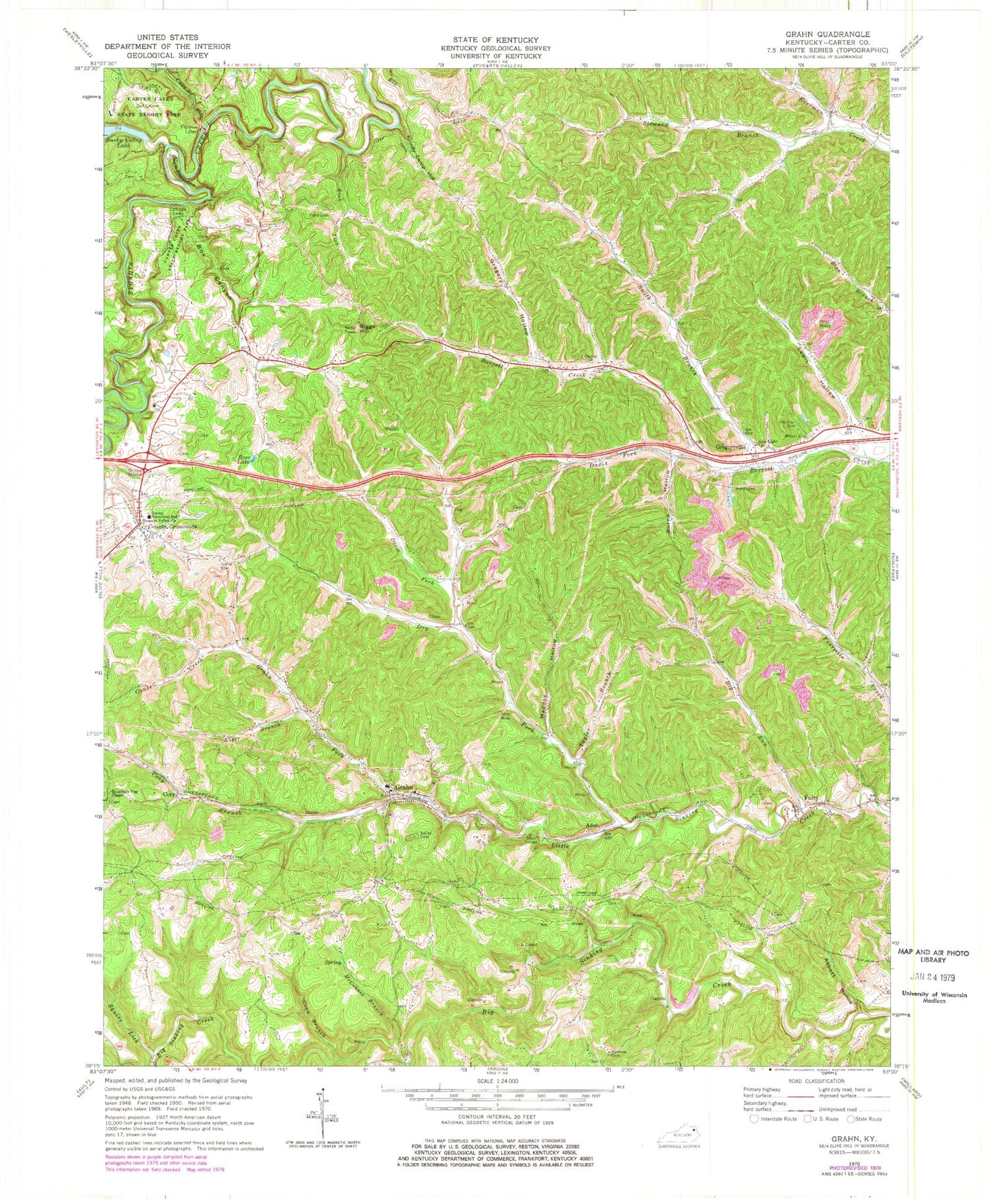 Classic USGS Grahn Kentucky 7.5'x7.5' Topo Map Image