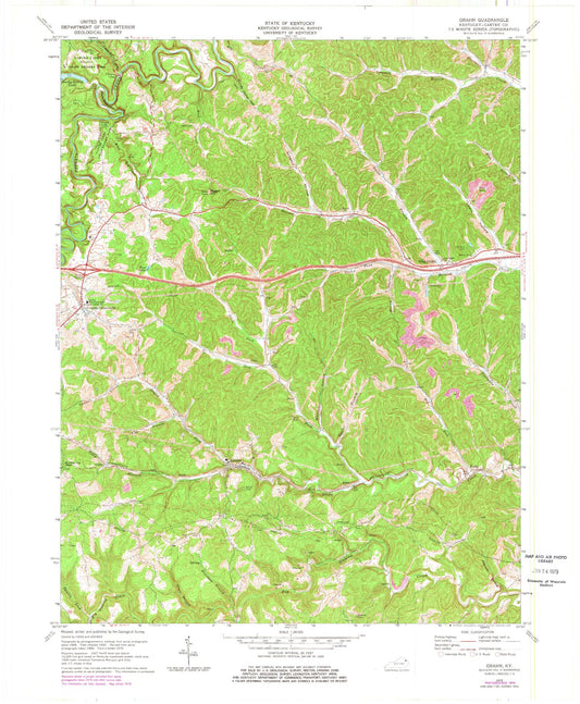Classic USGS Grahn Kentucky 7.5'x7.5' Topo Map Image