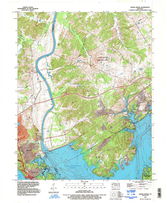 Classic USGS Grand Rivers Kentucky 7.5'x7.5' Topo Map Image