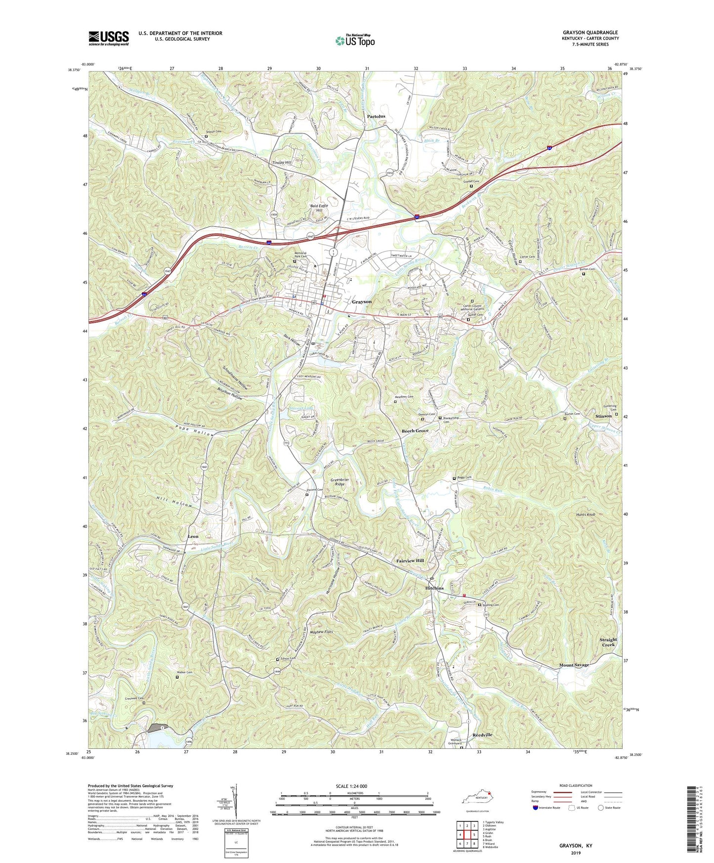 Grayson Kentucky US Topo Map Image