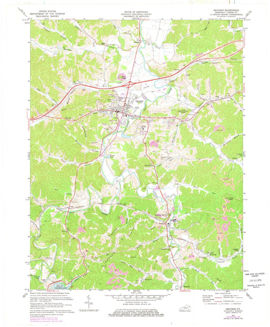 Classic USGS Grayson Kentucky 7.5'x7.5' Topo Map Image