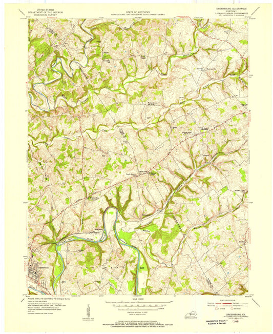 Classic USGS Greensburg Kentucky 7.5'x7.5' Topo Map Image