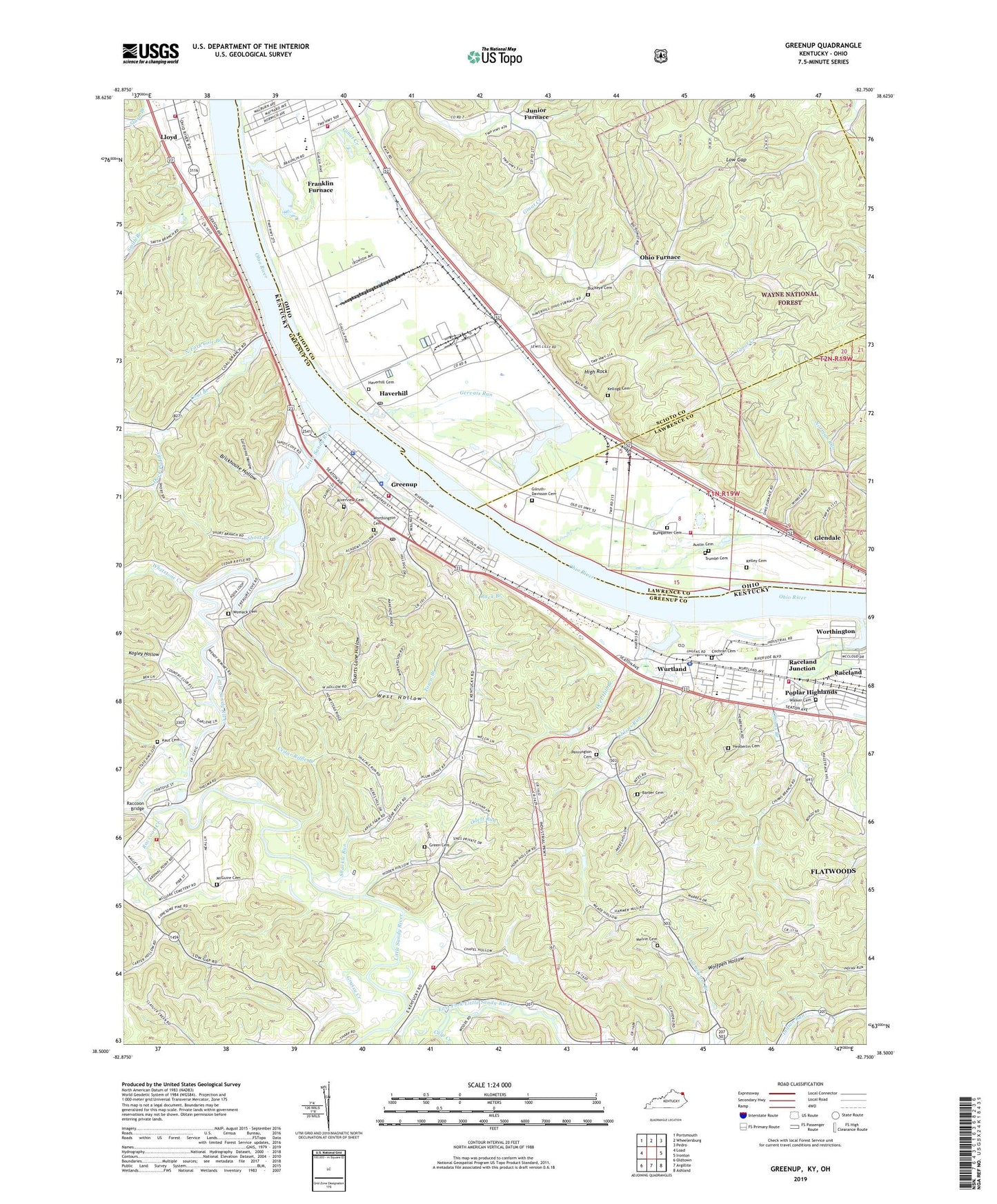 Greenup Kentucky US Topo Map Image