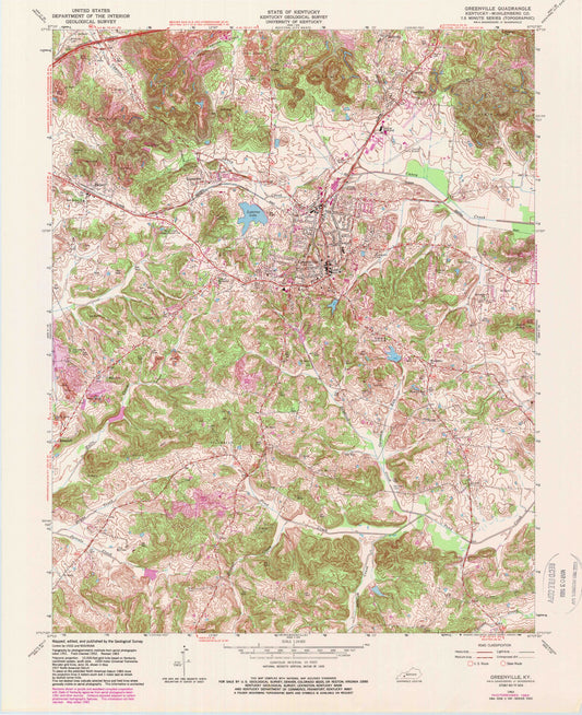Classic USGS Greenville Kentucky 7.5'x7.5' Topo Map Image