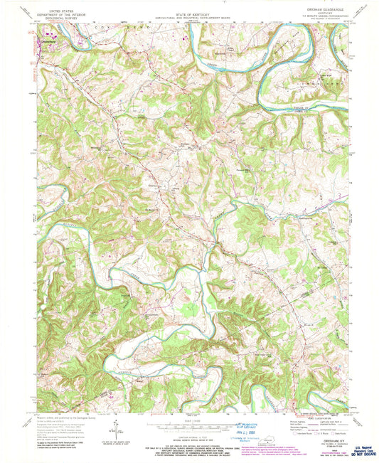 Classic USGS Gresham Kentucky 7.5'x7.5' Topo Map Image