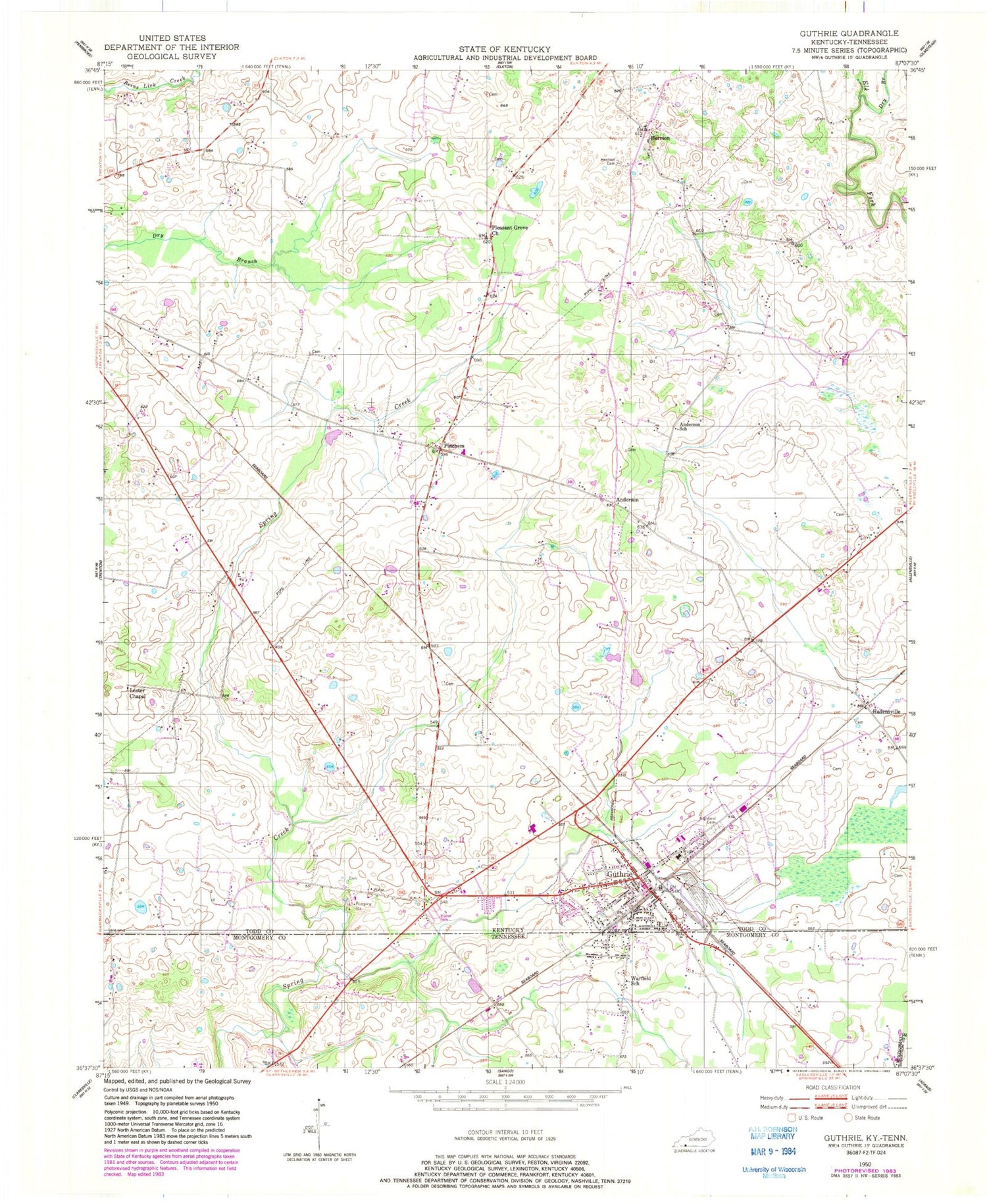 Classic USGS Guthrie Kentucky 7.5'x7.5' Topo Map Image