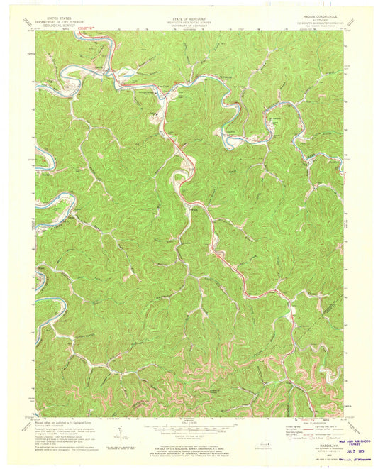 Classic USGS Haddix Kentucky 7.5'x7.5' Topo Map Image