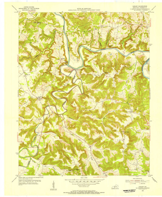 Classic USGS Hadley Kentucky 7.5'x7.5' Topo Map Image