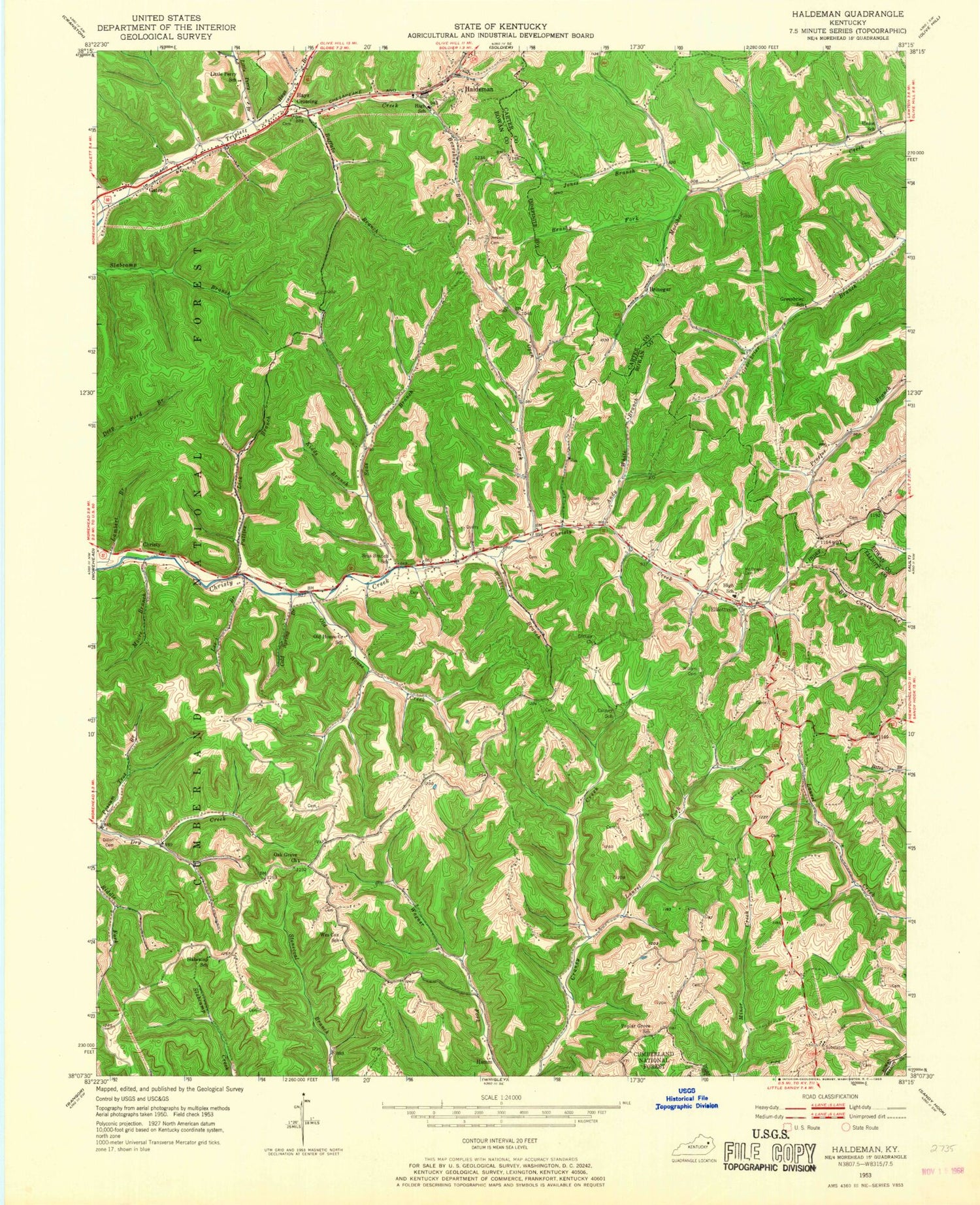 Classic USGS Haldeman Kentucky 7.5'x7.5' Topo Map Image