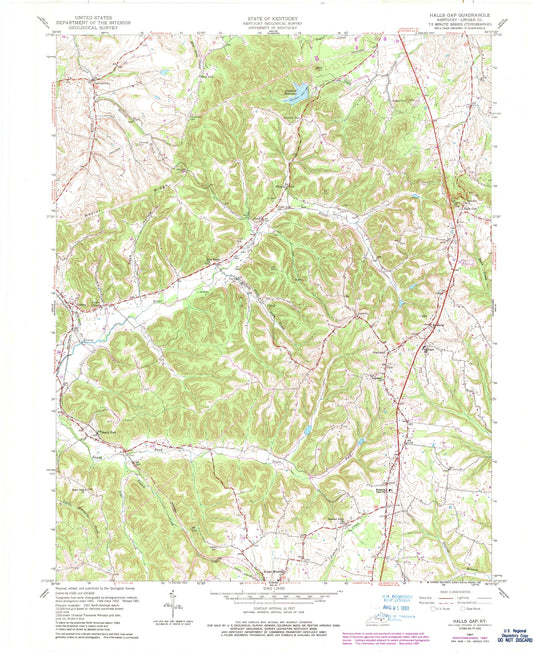Classic USGS Halls Gap Kentucky 7.5'x7.5' Topo Map Image