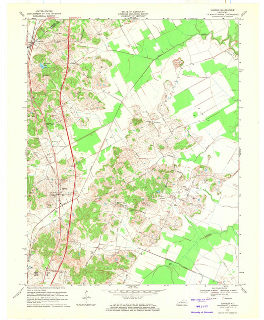 Classic USGS Hanson Kentucky 7.5'x7.5' Topo Map Image