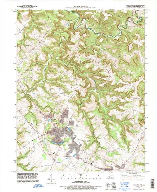 Classic USGS Hardinsburg Kentucky 7.5'x7.5' Topo Map Image