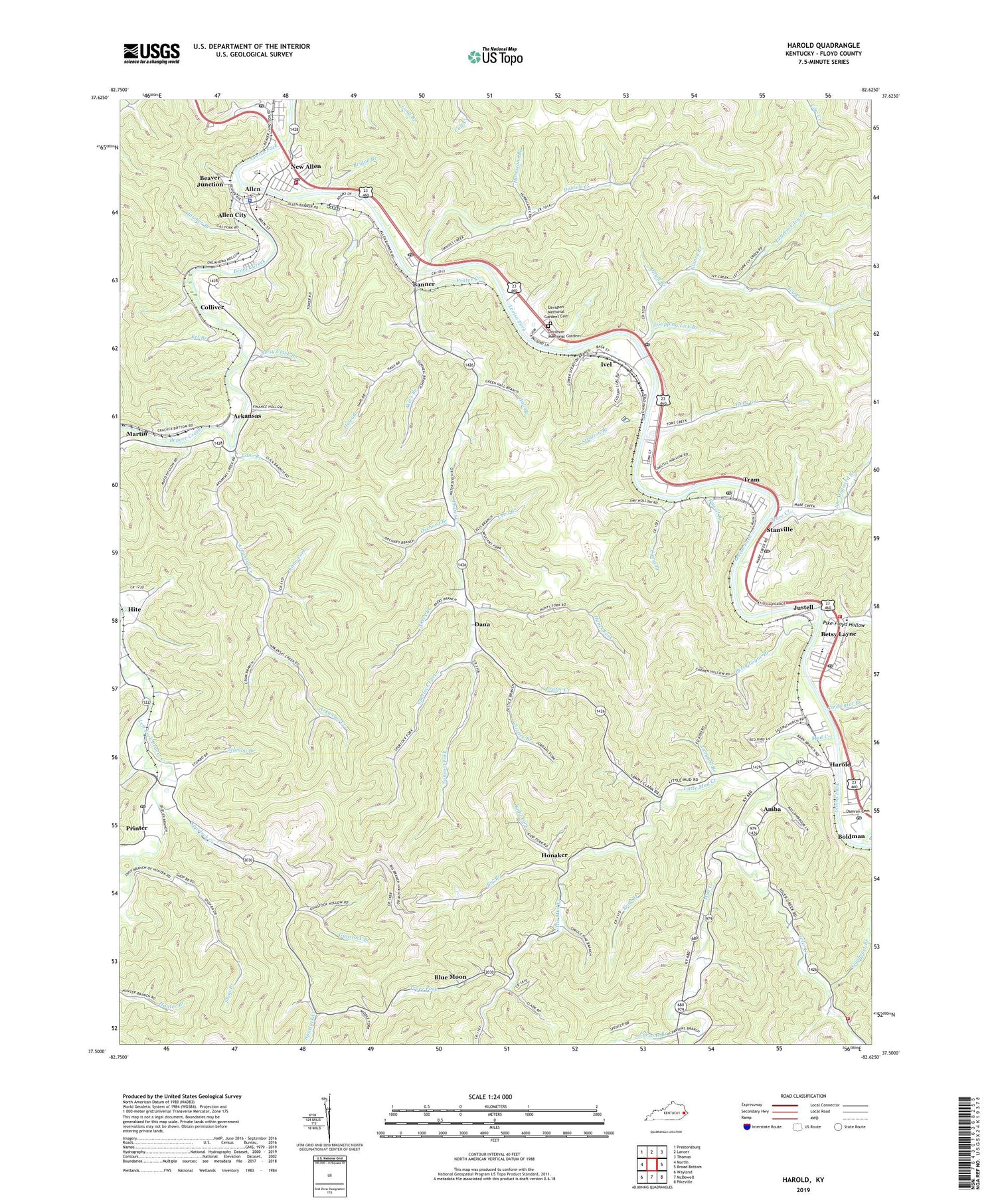 Harold Kentucky US Topo Map Image