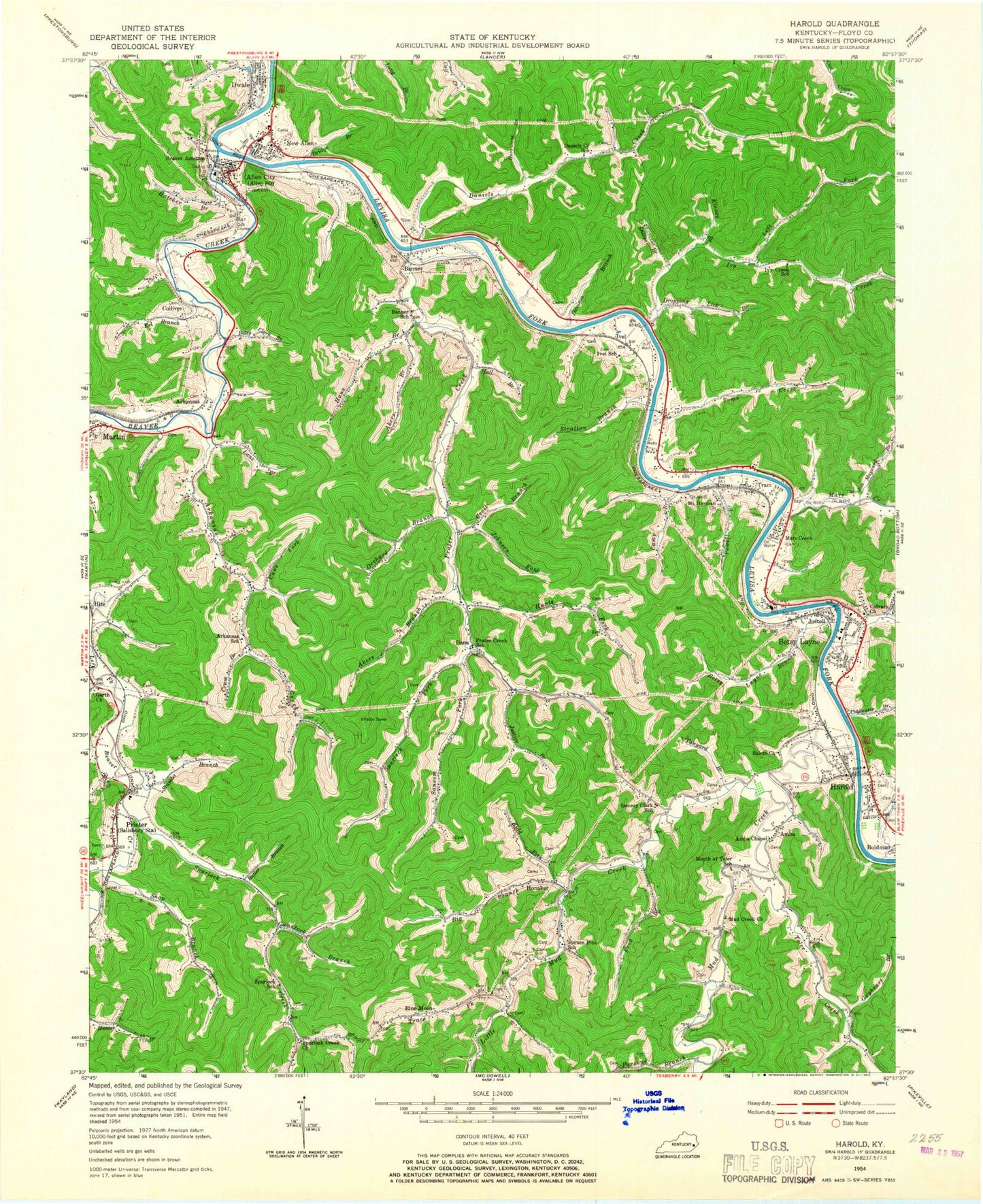 Classic USGS Harold Kentucky 7.5'x7.5' Topo Map Image