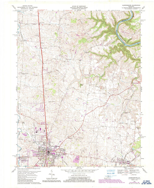 Classic USGS Harrodsburg Kentucky 7.5'x7.5' Topo Map Image