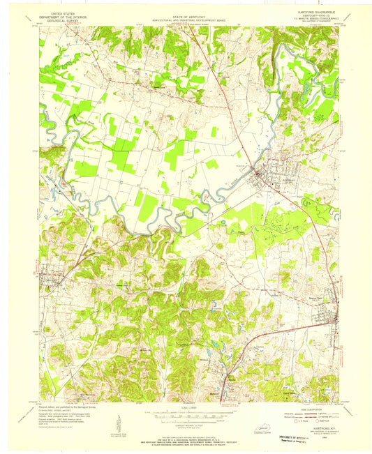 Classic USGS Hartford Kentucky 7.5'x7.5' Topo Map Image