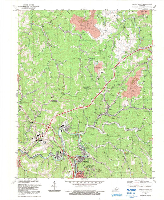 Classic USGS Hazard North Kentucky 7.5'x7.5' Topo Map Image