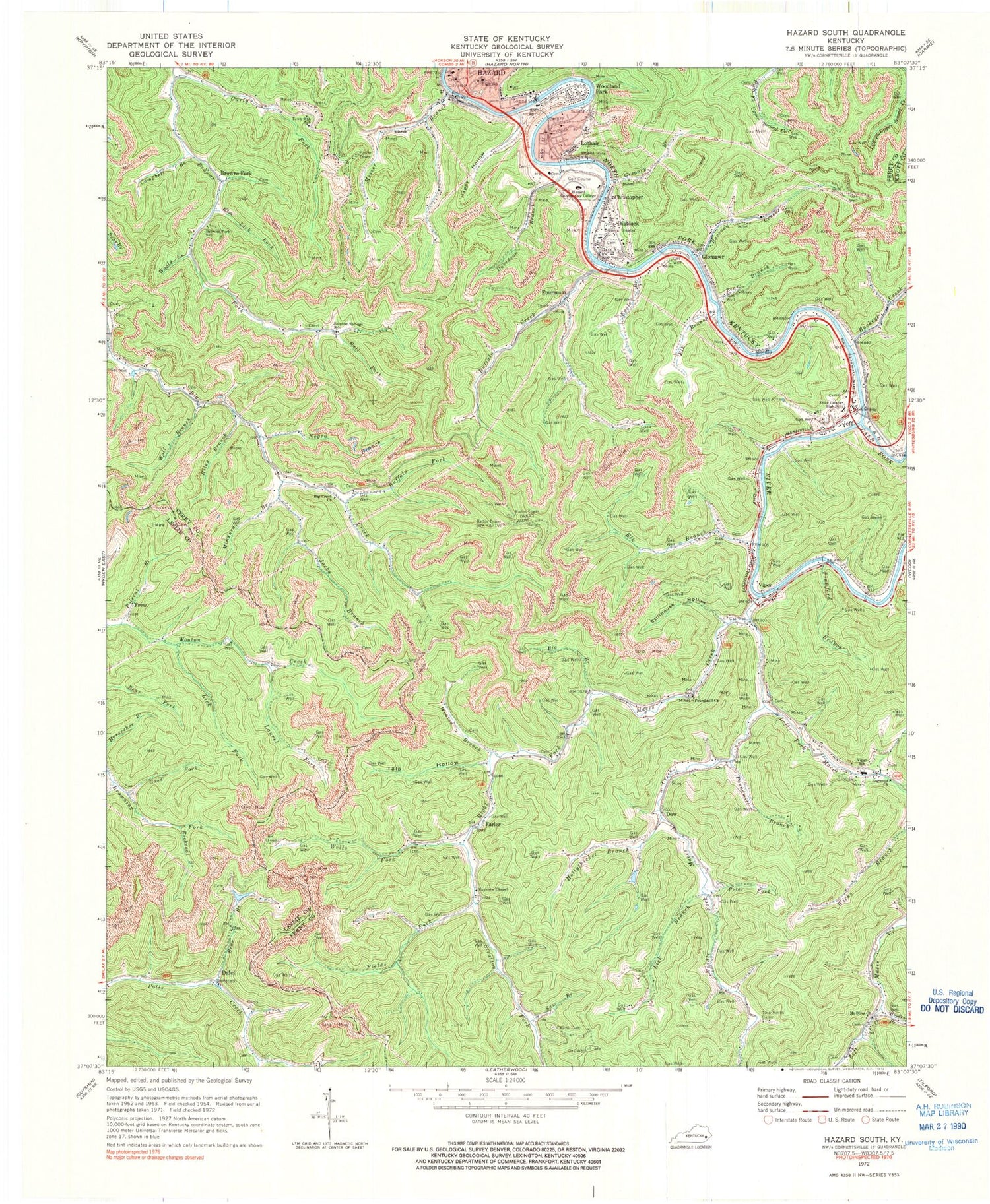 Classic USGS Hazard South Kentucky 7.5'x7.5' Topo Map Image