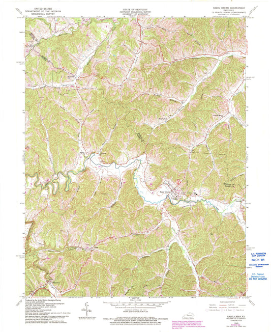 Classic USGS Hazel Green Kentucky 7.5'x7.5' Topo Map Image
