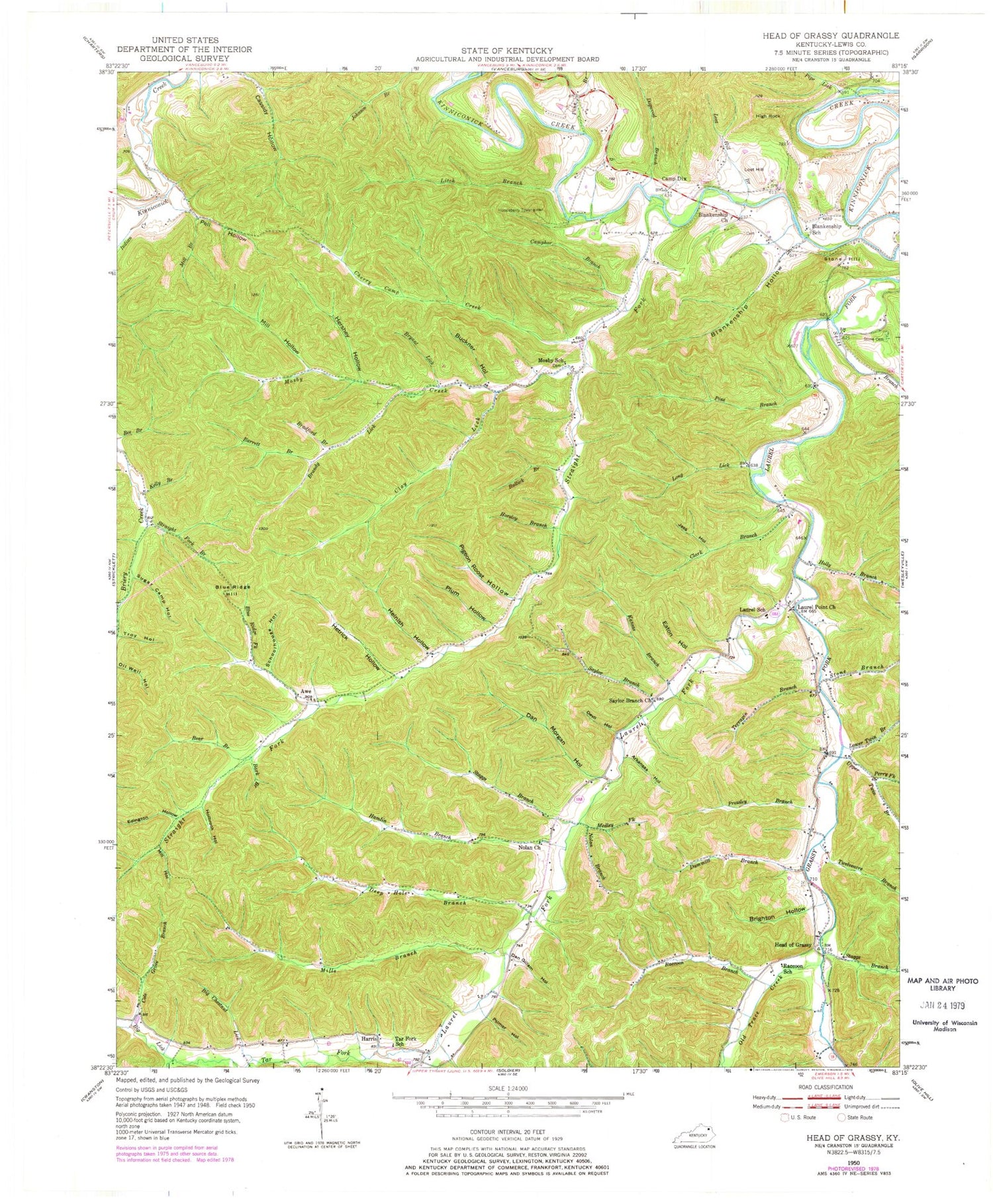 Classic USGS Head of Grassy Kentucky 7.5'x7.5' Topo Map Image