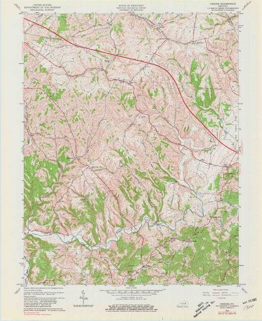 Classic USGS Hedges Kentucky 7.5'x7.5' Topo Map Image