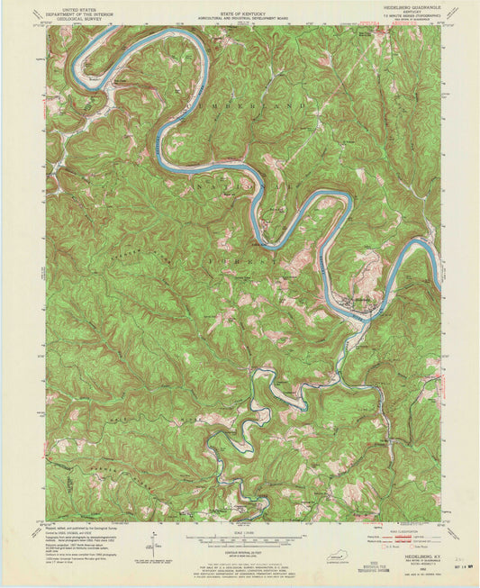 Classic USGS Heidelberg Kentucky 7.5'x7.5' Topo Map Image