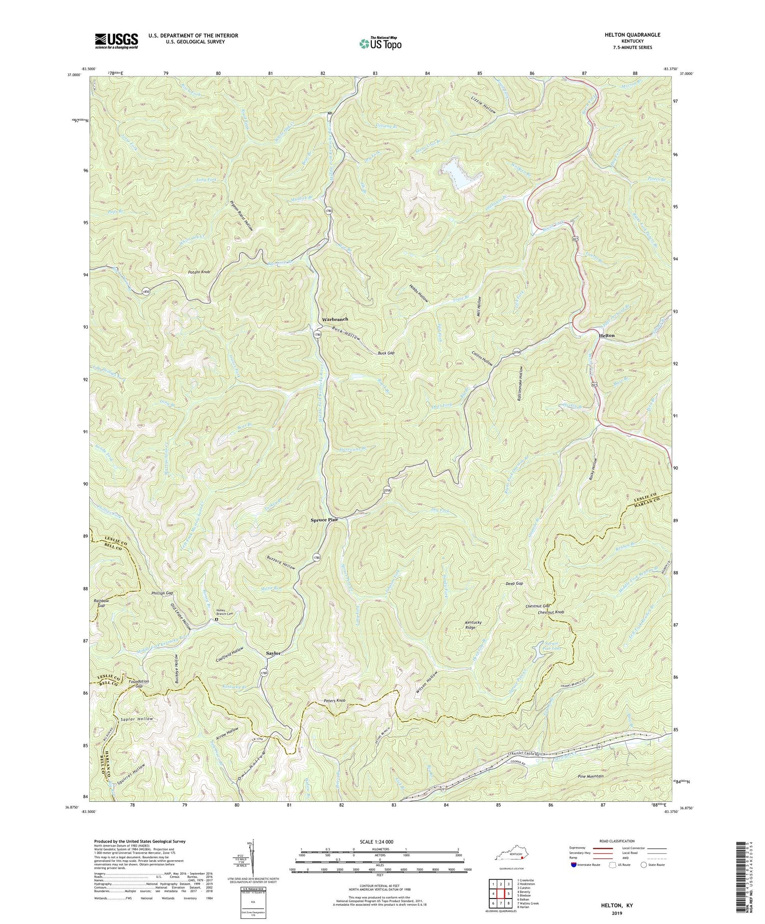 Helton Kentucky US Topo Map Image
