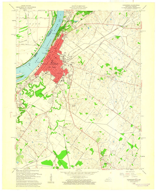Classic USGS Henderson Kentucky 7.5'x7.5' Topo Map Image