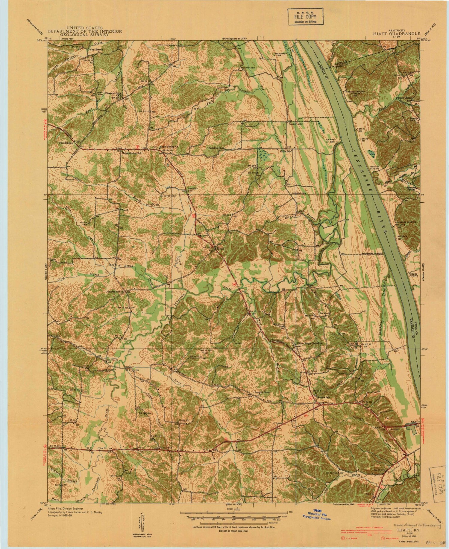 Classic USGS Fairdealing Kentucky 7.5'x7.5' Topo Map Image