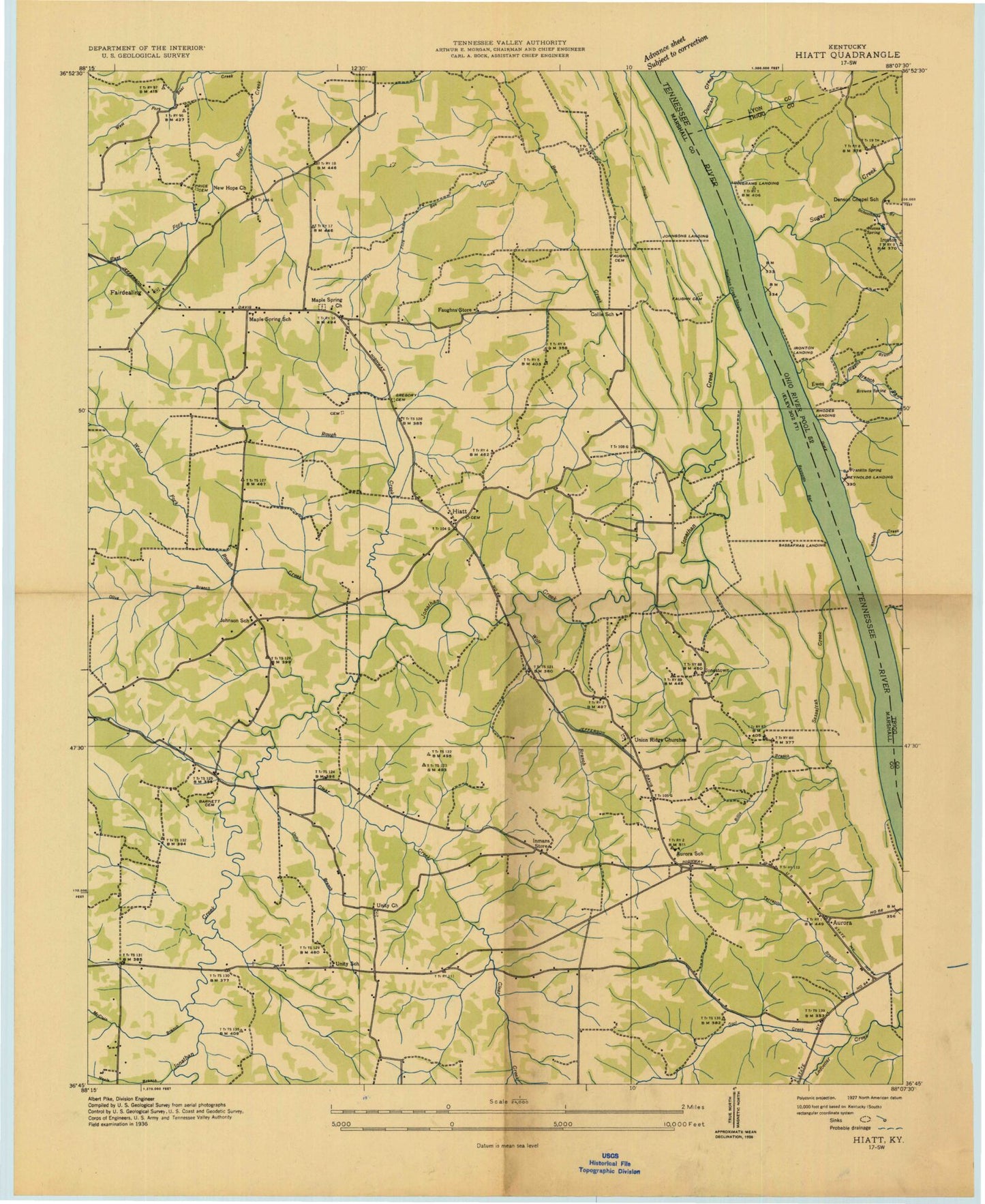 Classic USGS Fairdealing Kentucky 7.5'x7.5' Topo Map Image