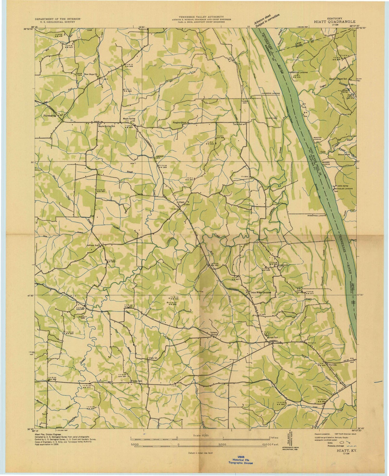 Classic USGS Fairdealing Kentucky 7.5'x7.5' Topo Map Image