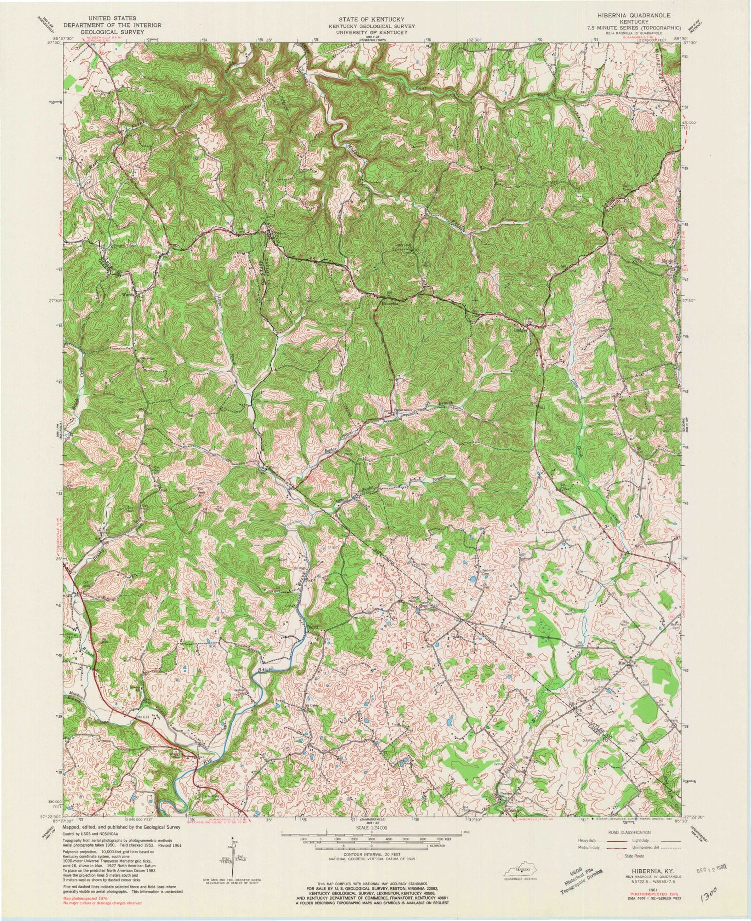 Classic USGS Hibernia Kentucky 7.5'x7.5' Topo Map Image