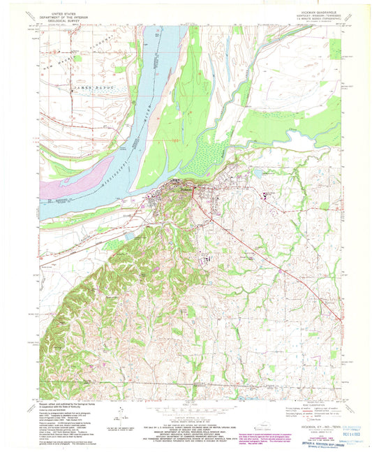 Classic USGS Hickman Kentucky 7.5'x7.5' Topo Map Image