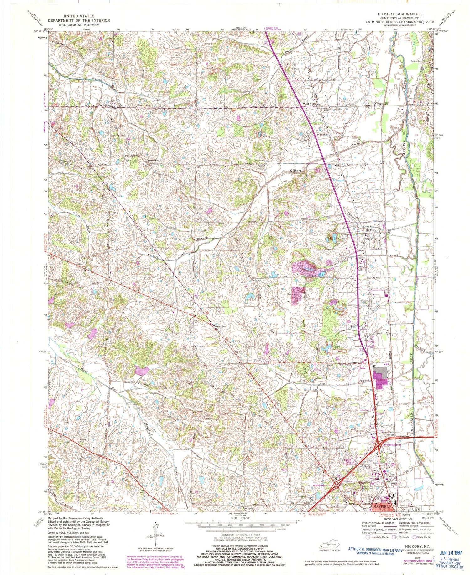 Classic USGS Hickory Kentucky 7.5'x7.5' Topo Map Image