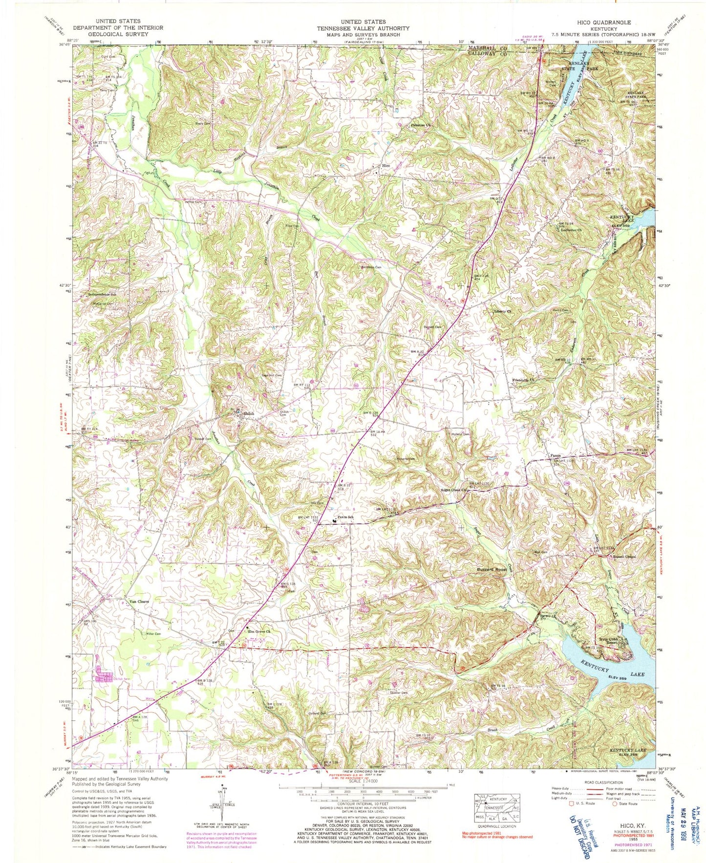 Classic USGS Hico Kentucky 7.5'x7.5' Topo Map Image