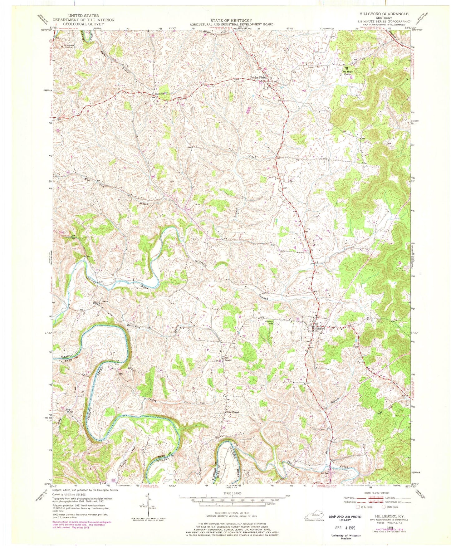 Classic USGS Hillsboro Kentucky 7.5'x7.5' Topo Map Image