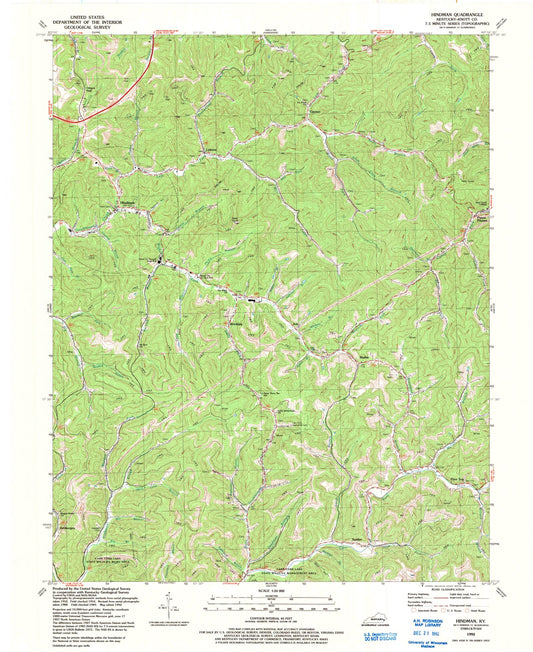 Classic USGS Hindman Kentucky 7.5'x7.5' Topo Map Image