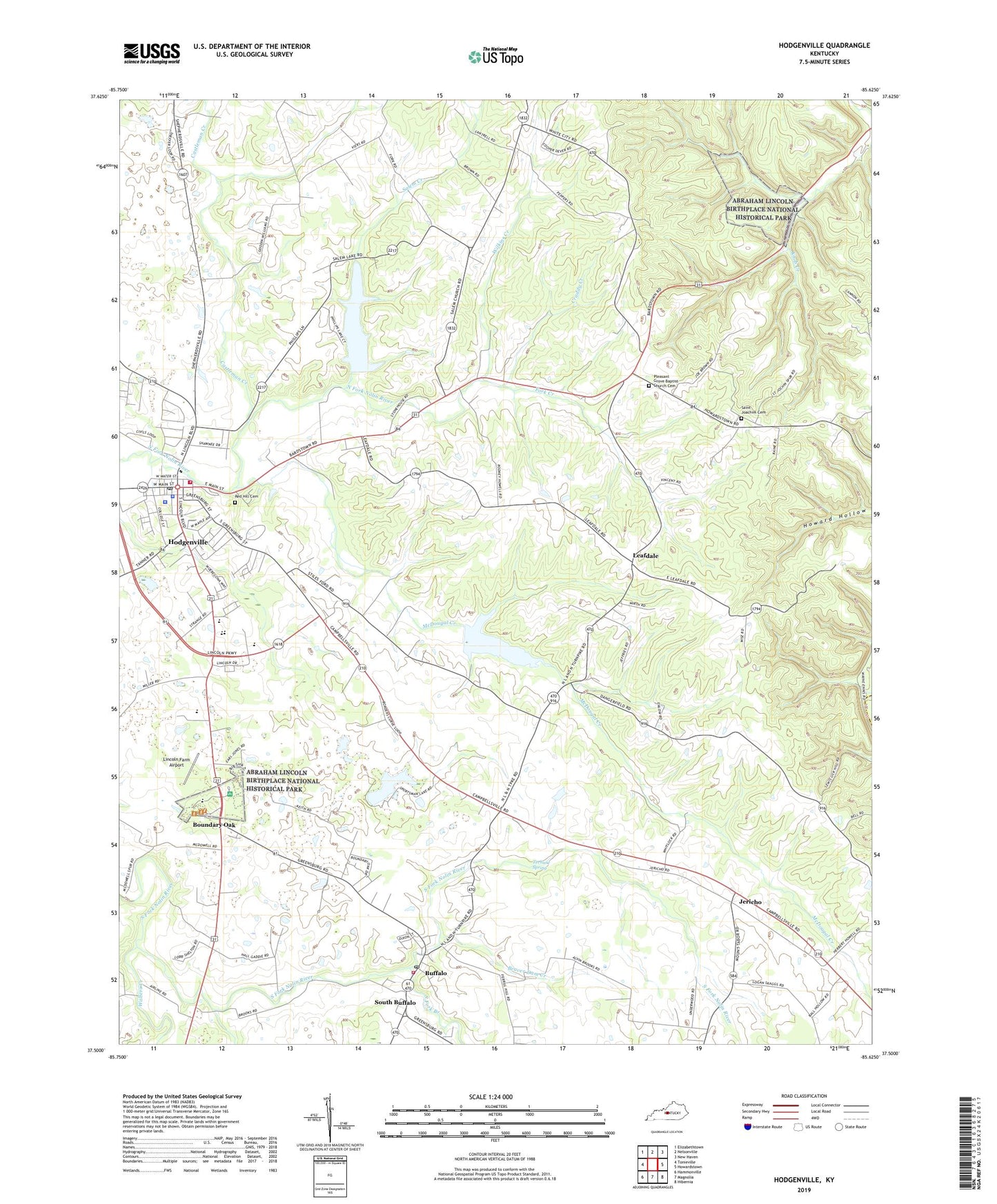 Hodgenville Kentucky US Topo Map Image
