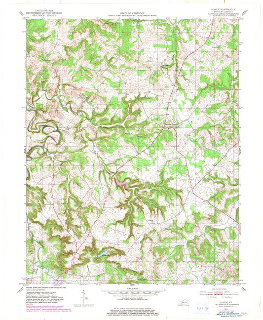 Classic USGS Homer Kentucky 7.5'x7.5' Topo Map Image