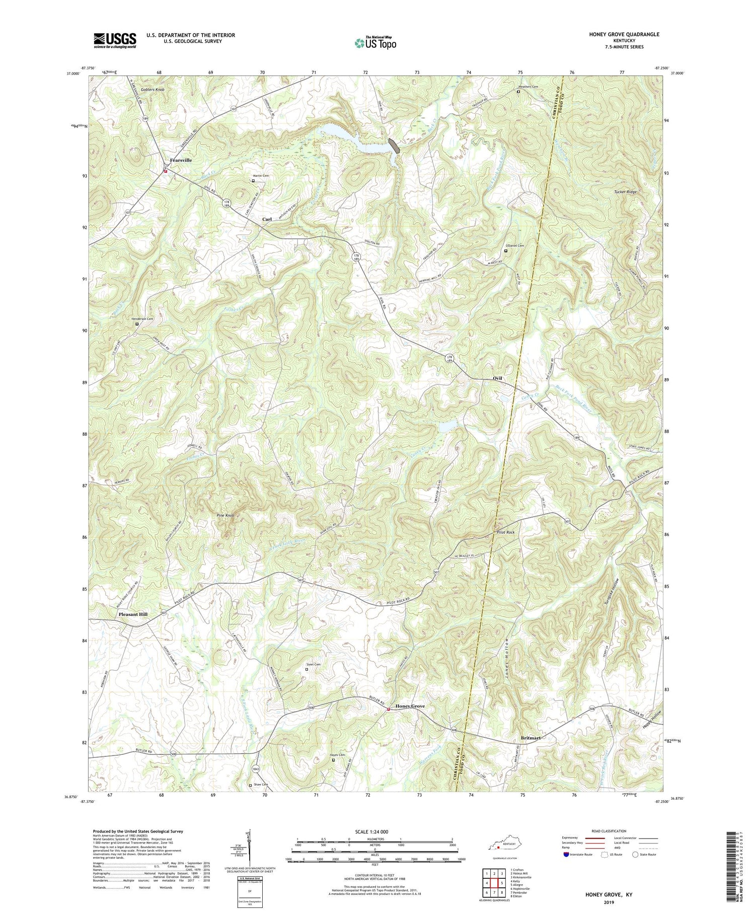 Honey Grove Kentucky US Topo Map Image